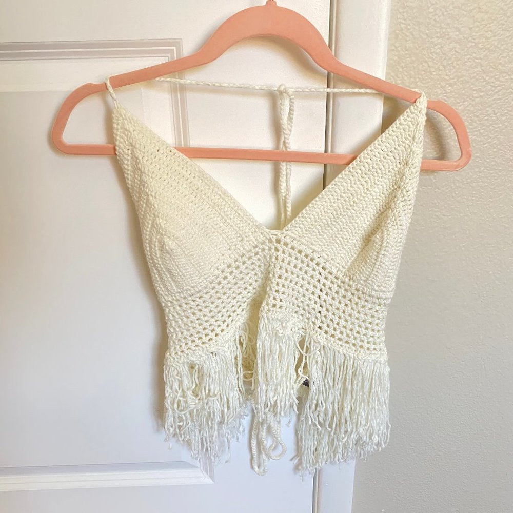 Tank Top White Wool Woven